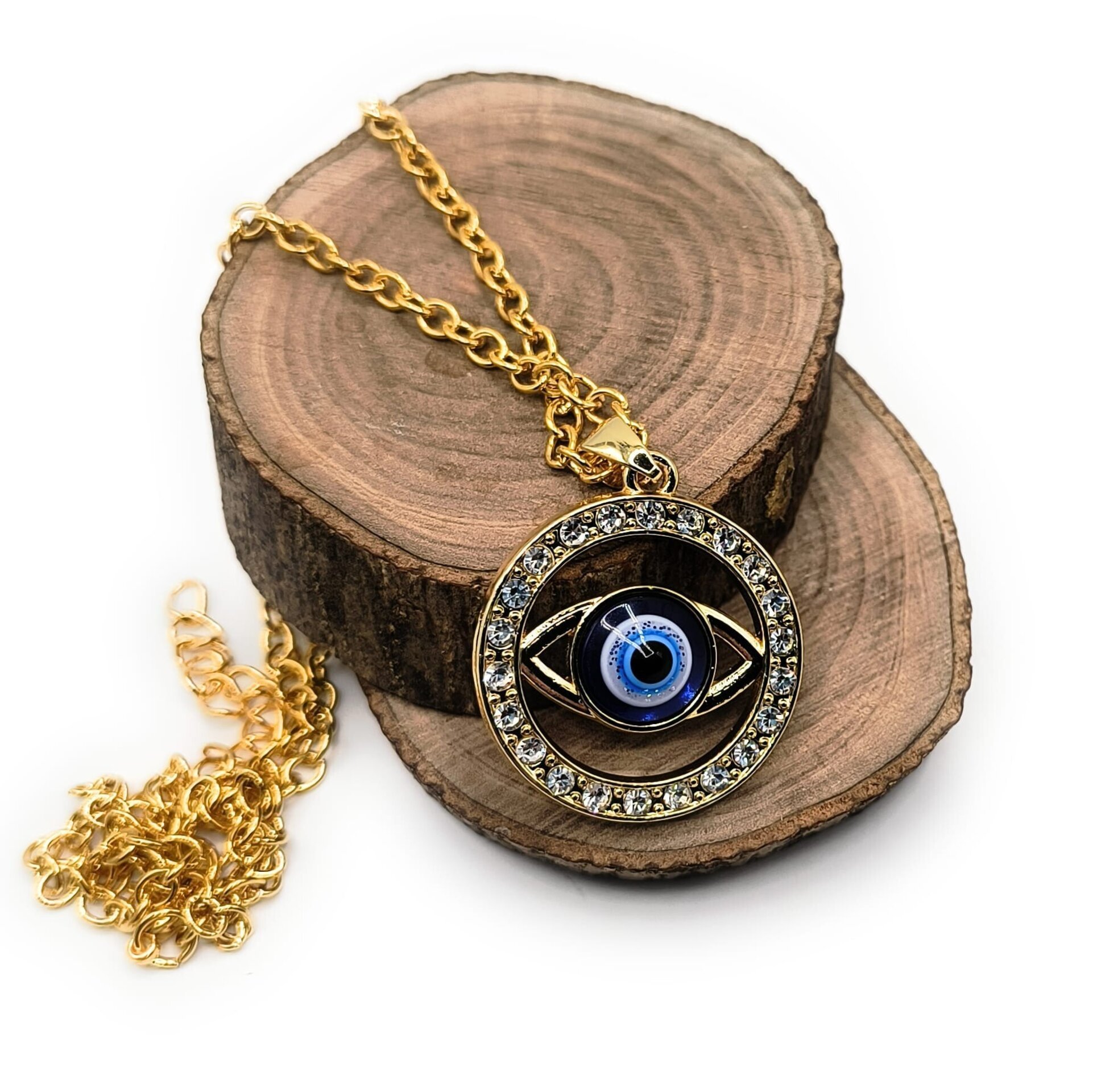 Colgante dorado de Ojo Turco con cristales tallados - 2