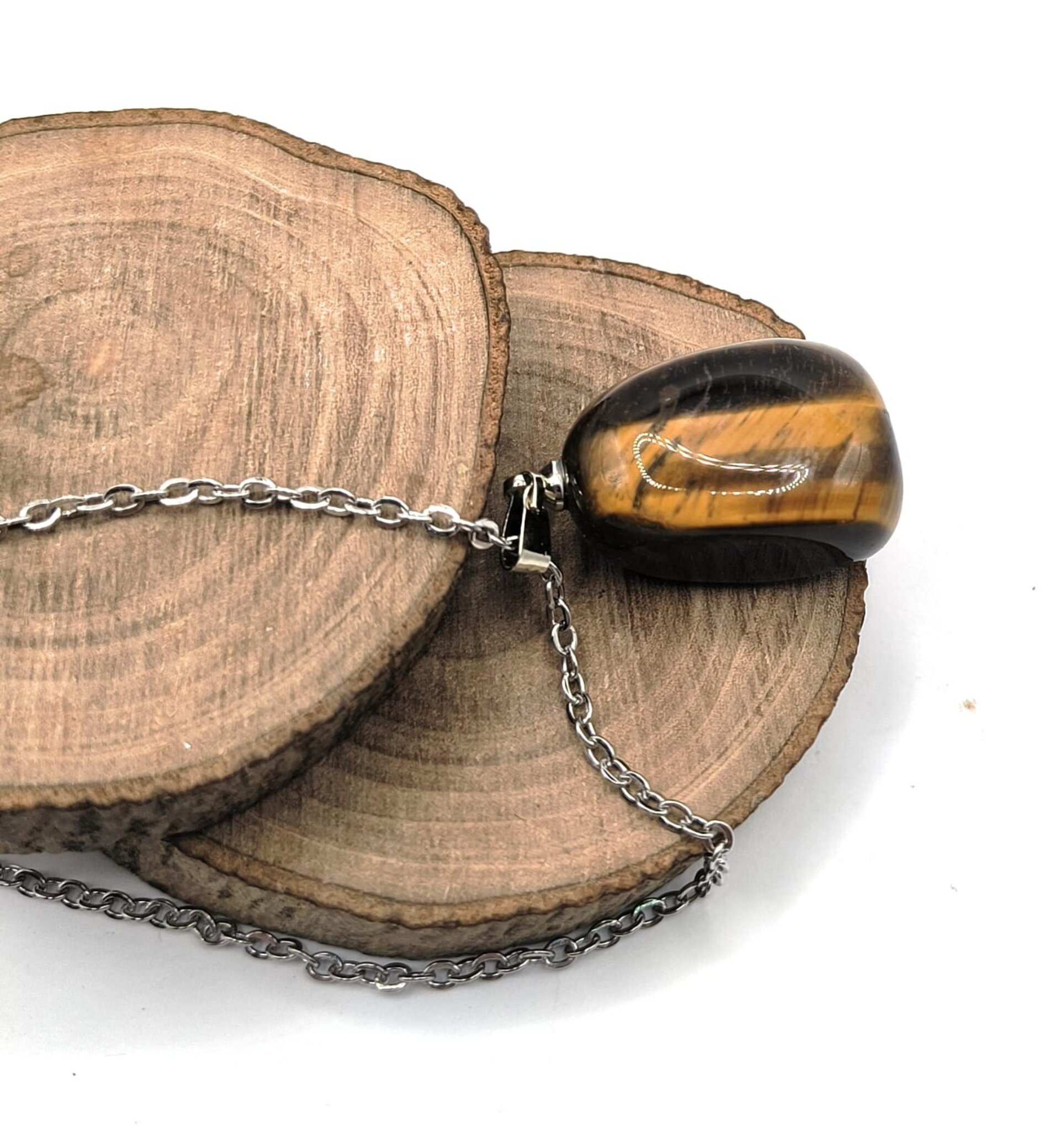 Colgante Piedra Ojo de Tigre con Cadena - 2