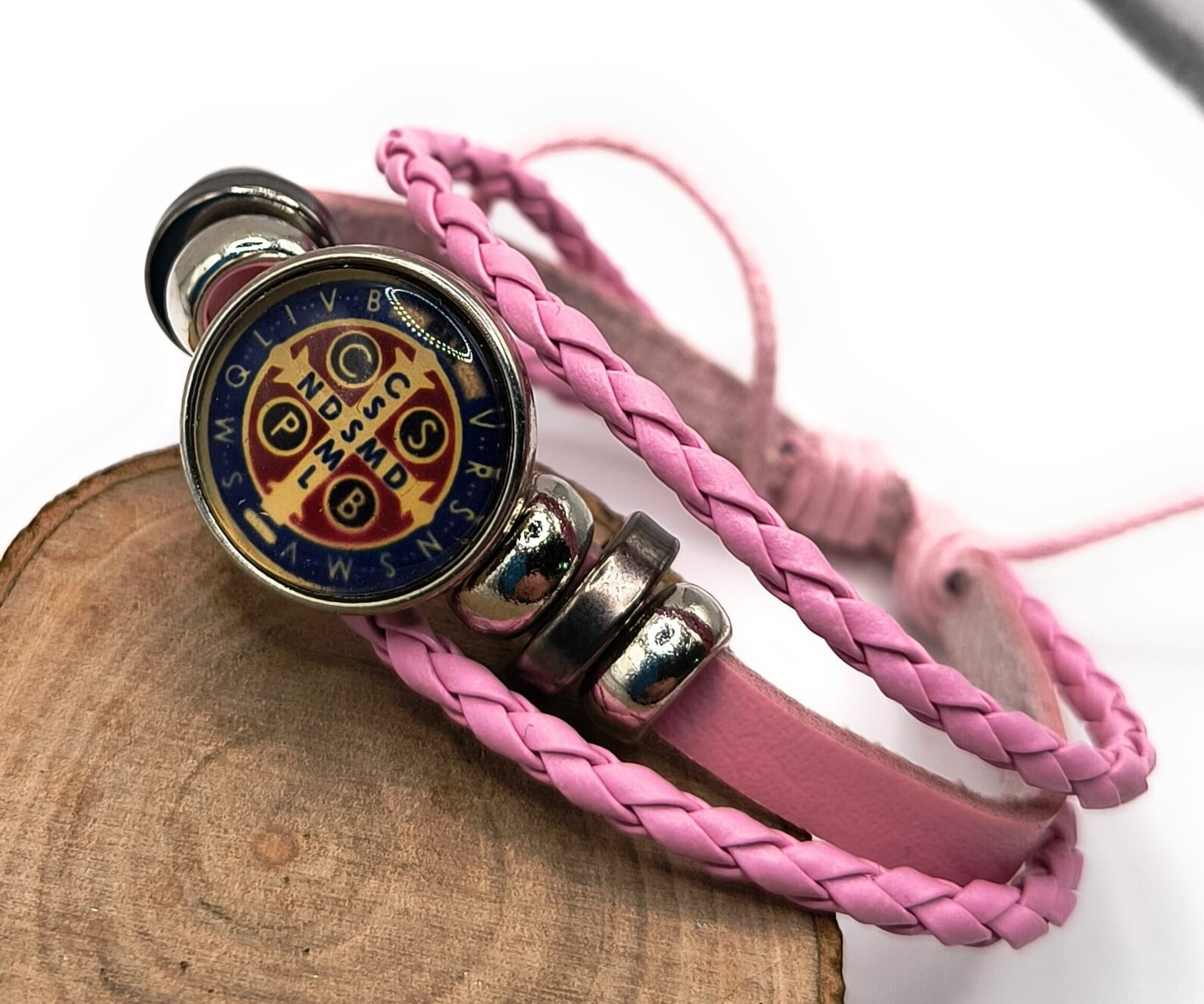 Pulsera cuero rosa ancha San Benito - 3