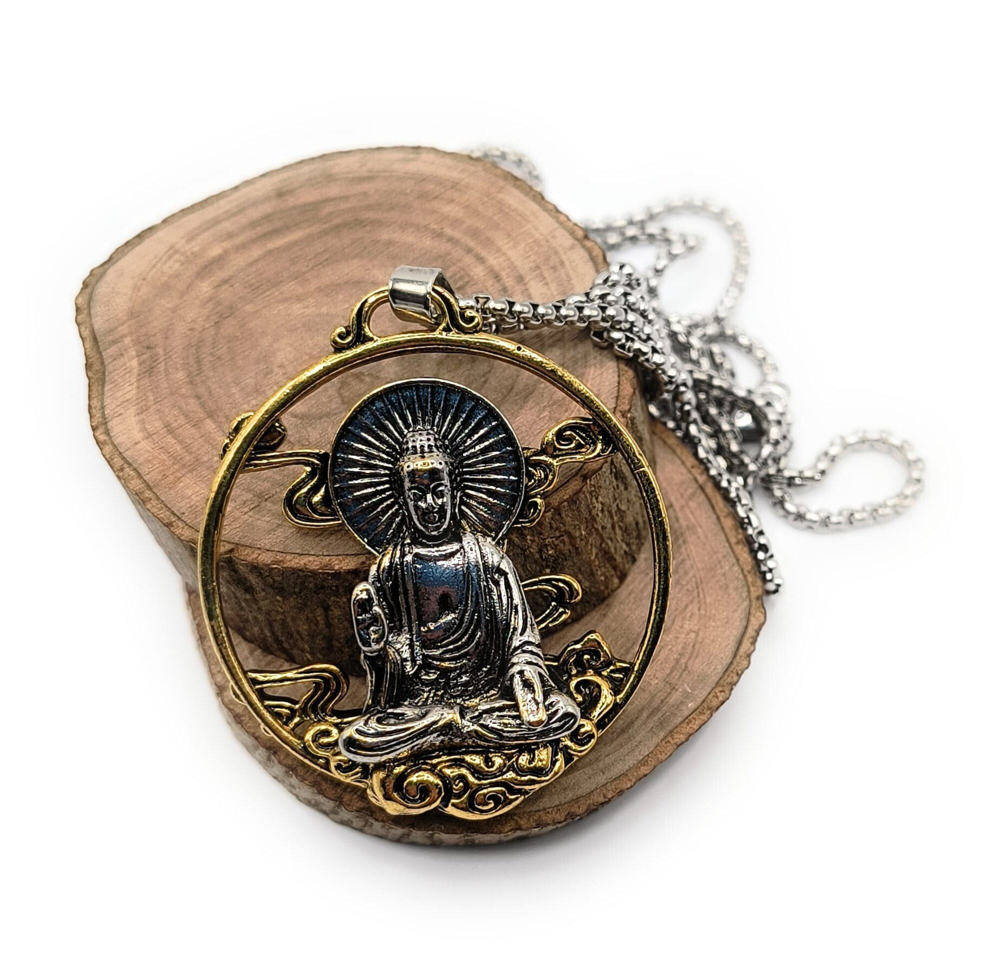 Colgante acero Buda Meditando con cadena - 2