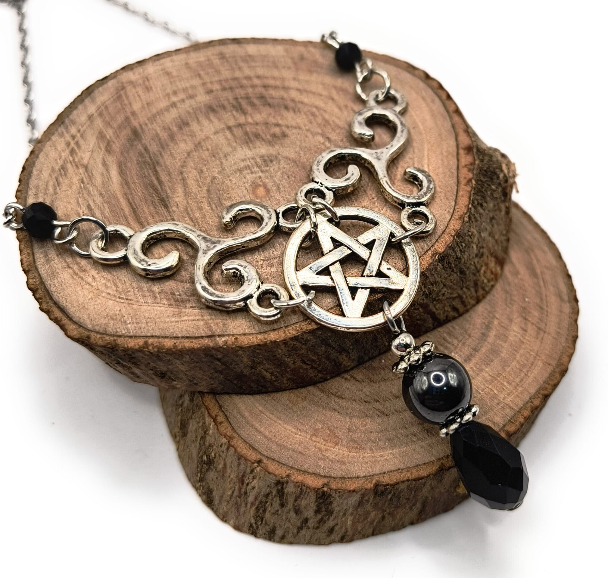 Colgante con Pentáculo de acero con Piedra Obsidiana - 2
